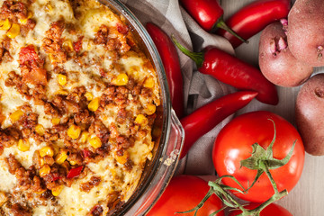 Mexican potato casserole with minced meat