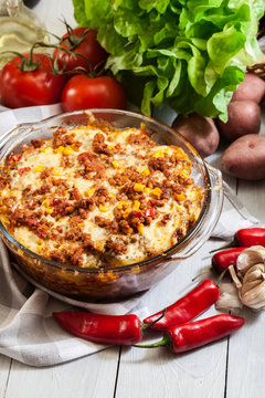 Mexican potato casserole with minced meat