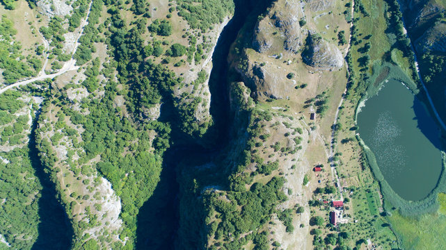 Aerial view of the narrow canyon Nevidio