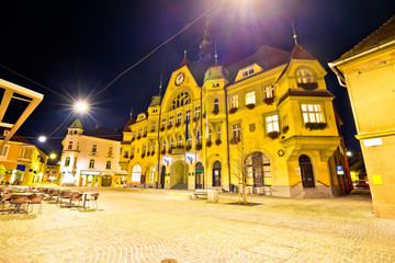 Obraz premium Town of Ptuj historic main square evening view