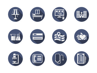 Medical clinic blue round vector icons set