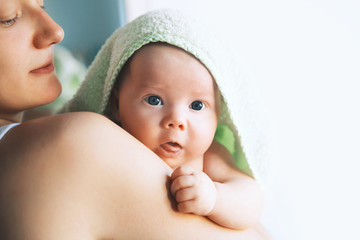 Cutest baby after bath with towel on head.