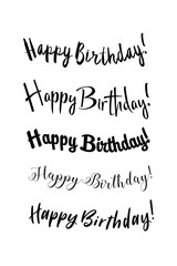 Happy birthday vintage hand lettering, brush ink calligraphy, vector type design, isolated on white background. Black and white. Handwritten modern brush lettering of Happy Birthday.