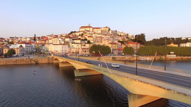 Coimbra, Portugal, aerial view of cityscape including the famous University of Coimbra and Mondego river.