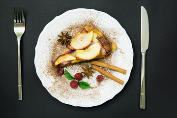 Christmas pie with apples and raspberry 