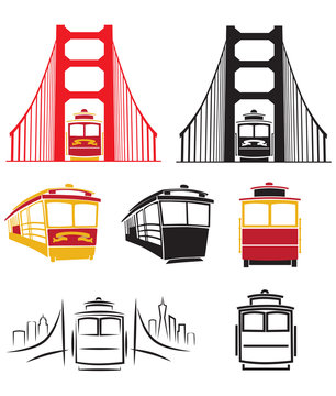 Golden Gate Bridge and Cable Car Trolley Vector Illustration Pack