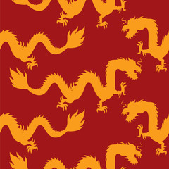 seamless pattern with golden Chinese Dragons silhouettes 