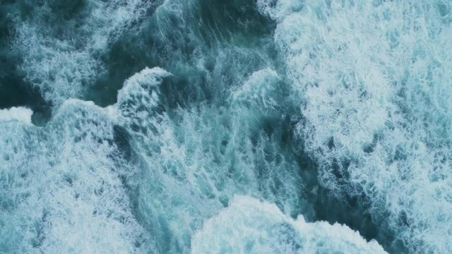 Aerial Slow Motion Footage Of Sea Waves And White Foam