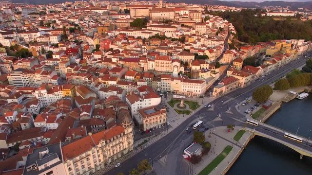 Coimbra, Portugal, aerial view of cityscape including the famous University of Coimbra and Mondego river.