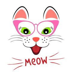 Cute kitty silhouette. Head of Cat with lettering word Meow.