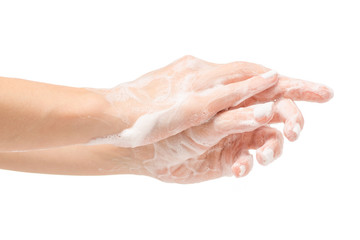 Soapy female hand foam