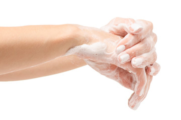 Fototapeta premium Soapy female hand foam