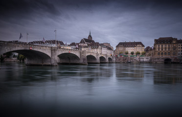 Fototapeta na wymiar The old medieval town of Basel, Switzerland. Rhine river flows through the city.