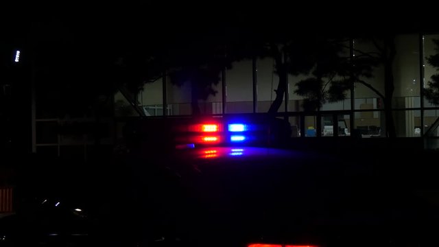 Flashing lights of the police car at night