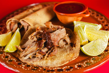tacos con salsa roja or mexican food in mexico city