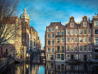 Old Canal houses Armbrug Amsterdam retro look