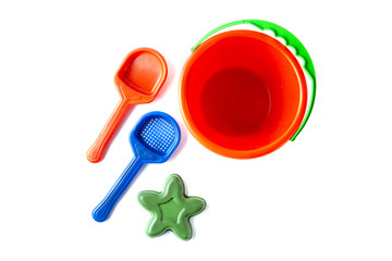 Children's beach toys isolated on white background