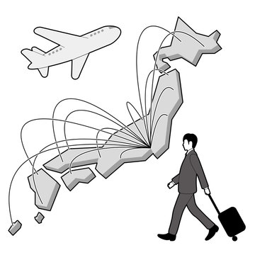 飛行機で出張するビジネスマン
