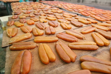 Dried mullet roe for sale at market