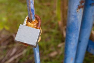 old master keys lock on the metal fence