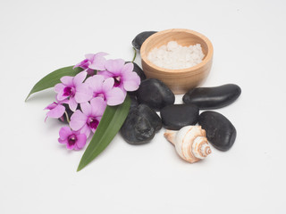 Fototapeta na wymiar Spa set ,candle,coconut,flower,soap ,massage, with white background. Relaxing time aromatherapy .