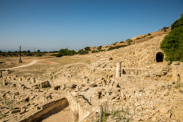 Ruins of ancient Amathus city with a broken column and arched entrance, Limassol
