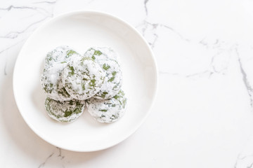 green tea mochi with red bean
