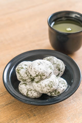 green tea mochi with red bean