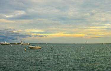 Boats and Pier in Lake Michigan
