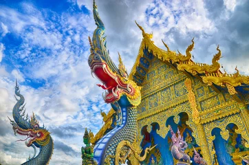 Fotobehang Blue Temple Wat Rong Sua Ten of Chiangrai Thailand © tyodwong