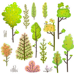 Forest leaf items clipart for designer, transparent foliage. Vector illustration.