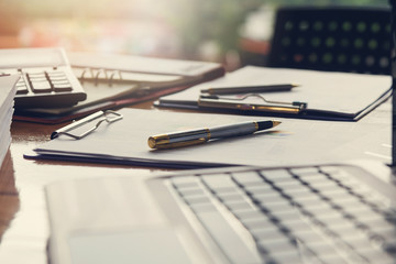 Fototapeta premium Business and finance concept of office working,Closeup pen in conference room