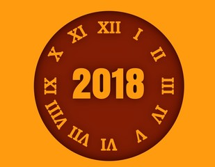 Vintage cutout clock face with Roman numerals and 2018 year number