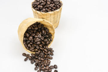 Black Coffee beans on white background.