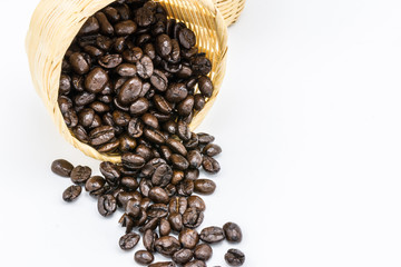 Black Coffee beans on white background.