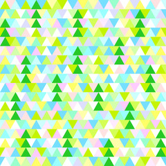 Happy New Year. Triangle pattern. Seamless multicolored texture. Geometric art. Green christmas trees. Print for polygraphy, t-shirts and textiles. Doodle for design. Ecological pastel colors