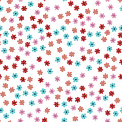 seamless pattern of colored flowers on a white background.