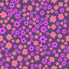 Naklejka na ściany i meble abstract seamless pattern of flowers on a purple background. For prints, cards, invitations, birthday, holidays, party, celebration, wedding, Valentine's day.