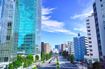 白金高輪の白金一丁目交差点から麻布方面の風景
