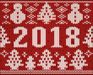 Fototapeta na wymiar Christmas jumper , New 2018 Year knitted texture, vector illustration