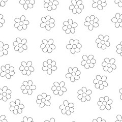 Black and White Ditsy Pattern with Small Flowers for Seamless Texture. Feminine Ornament for Textile, Fabric, Wallpaper.
