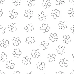 Fototapete Rund Black and White Ditsy Pattern with Small Flowers for Seamless Texture. Feminine Ornament for Textile, Fabric, Wallpaper. © alexey_korotky