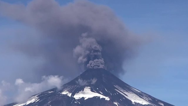 Villarrica Volcano Eruption spelling ashes in Pucon, Chile. April 05, 2014.
