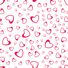 Seamless pattern of hearts on a white background. for postcards, greeting, invitation for Valentine's day, birthday, wedding, holiday, party.
