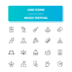 Line icons set. Music festival 