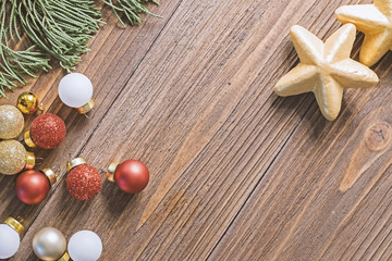 Christmas and happy new year decoration on wooden background,celebration theme happiness party