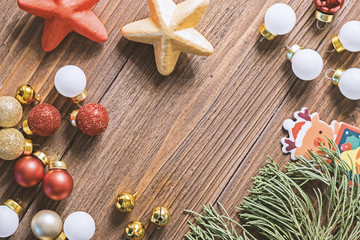 Christmas and happy new year decoration on wooden background,celebration theme happiness party