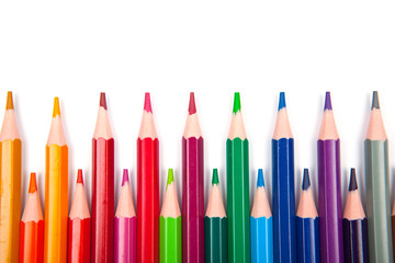 Color pencils isolated on white background .Close up.
