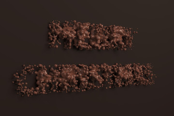 Liquid chocolate Merry Christmas words with drops on chocolate background