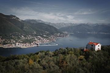 Fototapeta na wymiar View on landscape of coast Kotor and Tivat in Montenegro
